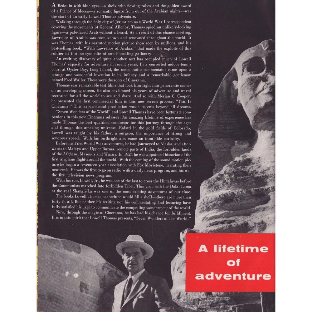 Vintage 1952 Cinerama Seven Wonders of World Souvenir Program Lowell Thomas - Picture 2 of 3